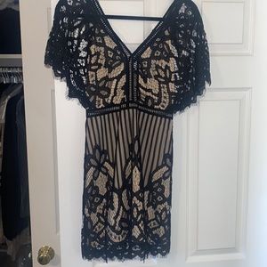 Black & tan lace cocktail dress